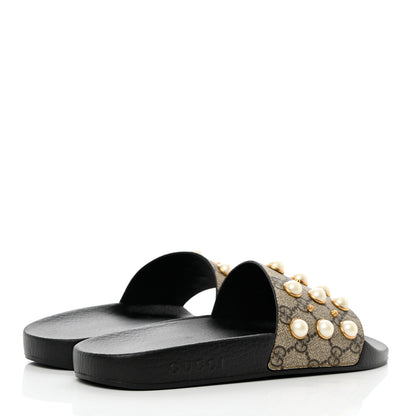 Gucci GG Supreme Monogram Pearls Slide Sandals 40 Beige 4 of 7