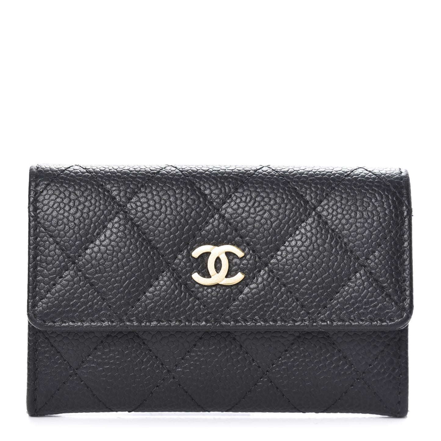 Caviar Quilted Flap Card Holder Black
