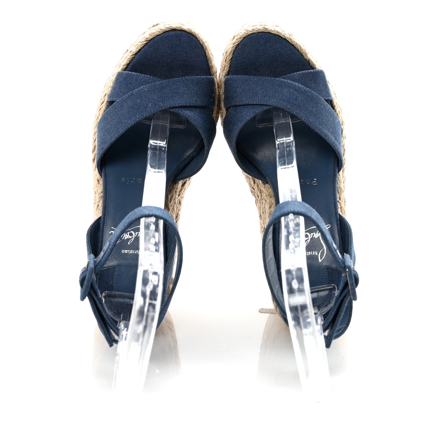 【再】Christian Louboutinデニムサンダル38 Christian Louboutin Denim Mariza Zeppa 130 Espadrille Wedge