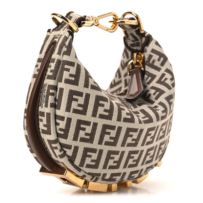 Fendi Fabric Jacquard FF 1974 Nano Fendigraphy Hobo Charm Beige 3 of 11
