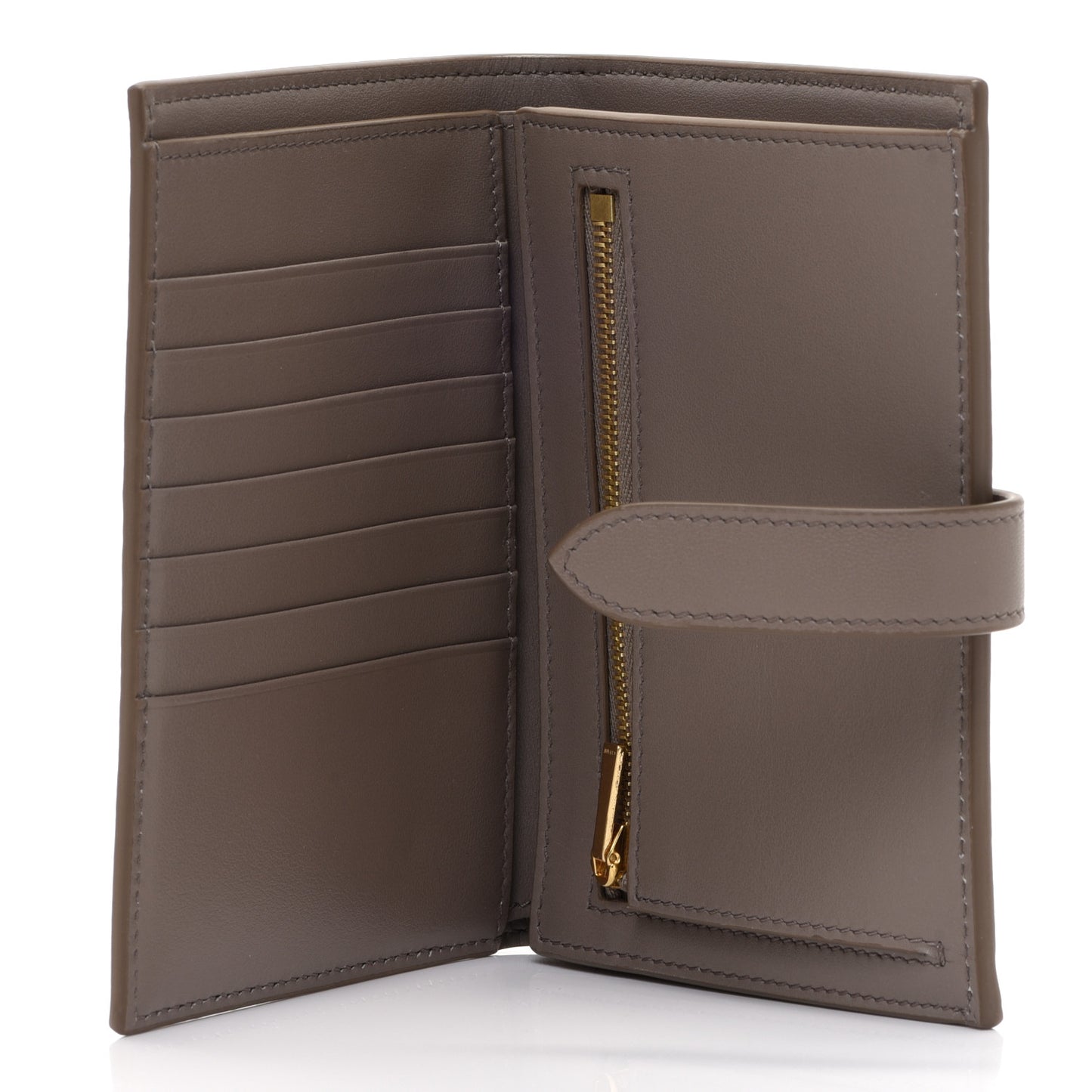 Grained Calfskin Medium Multifunction Strap Wallet Pebble