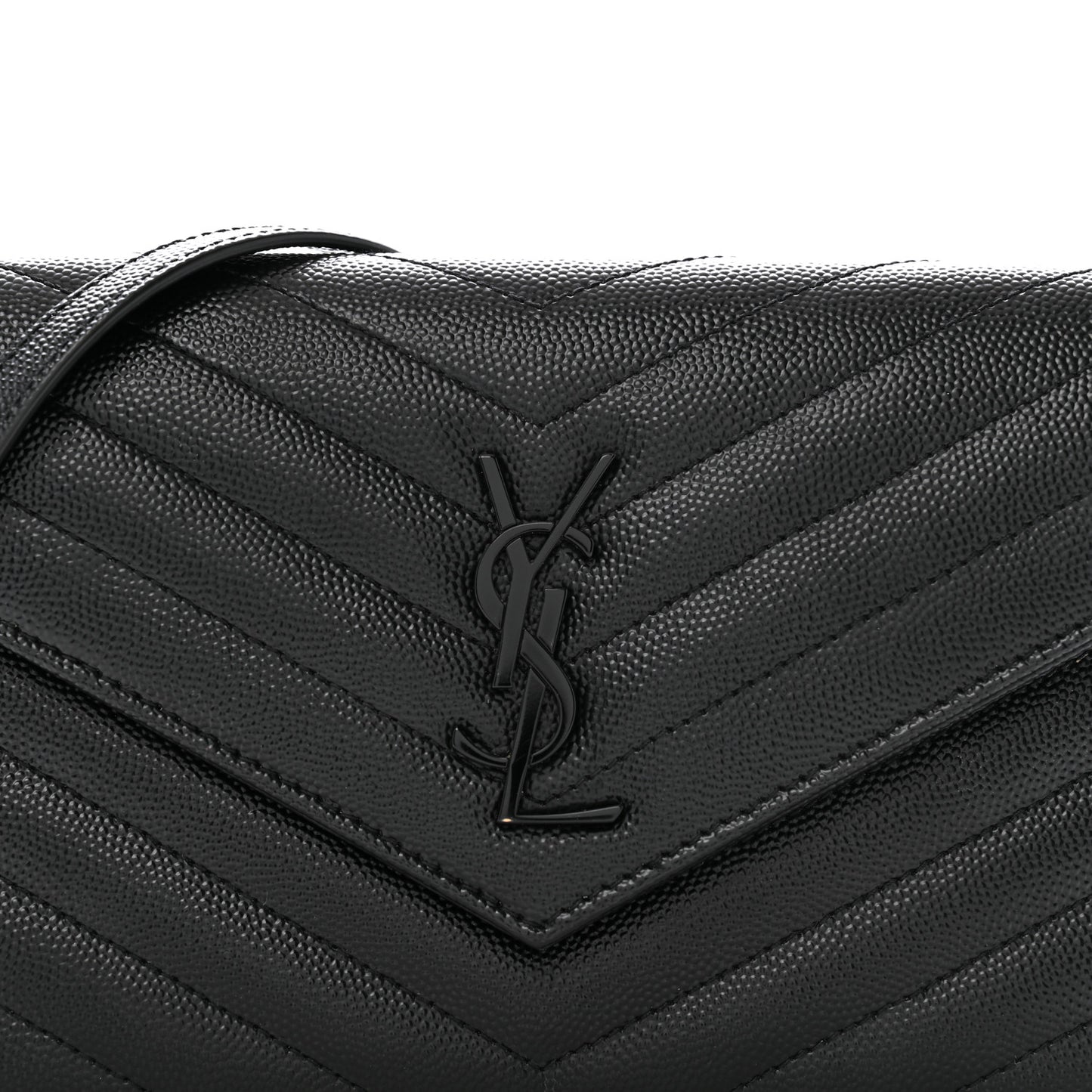 Grain De Poudre Matelasse Chevron Monogram Monochrome Envelope Chain Wallet Black