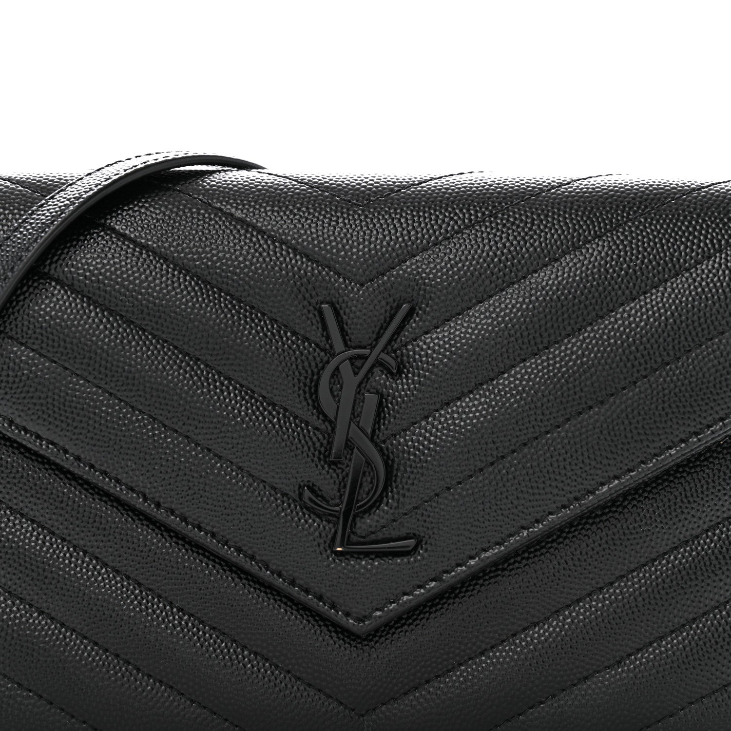 Saint Laurent Grain De Poudre Matelasse Chevron Monogram Monochrome Envelope Chain Wallet Black 7 of 14