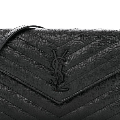 Saint Laurent Grain De Poudre Matelasse Chevron Monogram Monochrome Envelope Chain Wallet Black 7 of 14