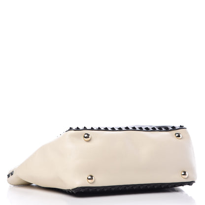 Valentino Garavani Vitello Monochrome Small Rockstud Tote Black Light Ivory 4 of 14
