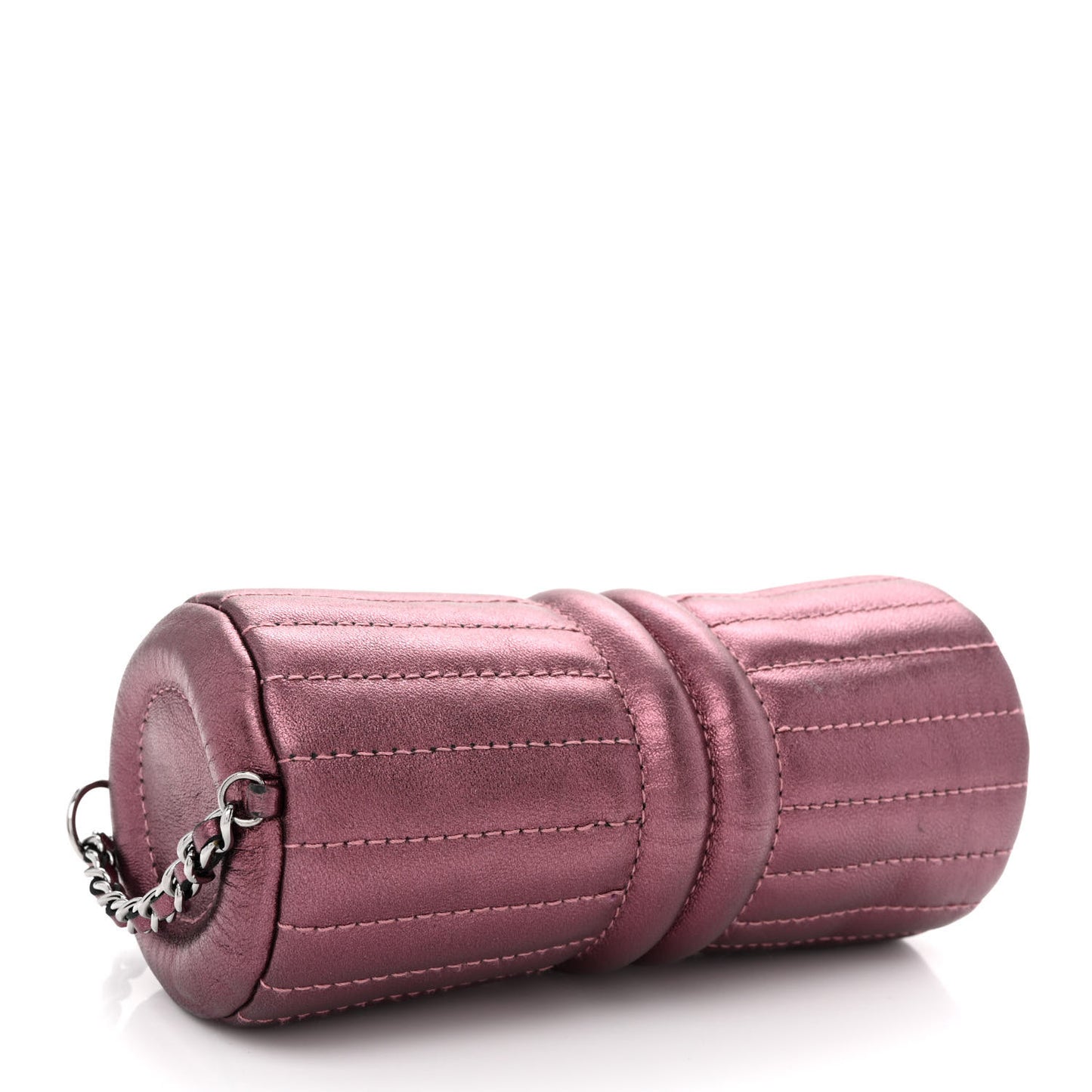 Metallic Lambskin Horizontal Quilt Pochette Purple