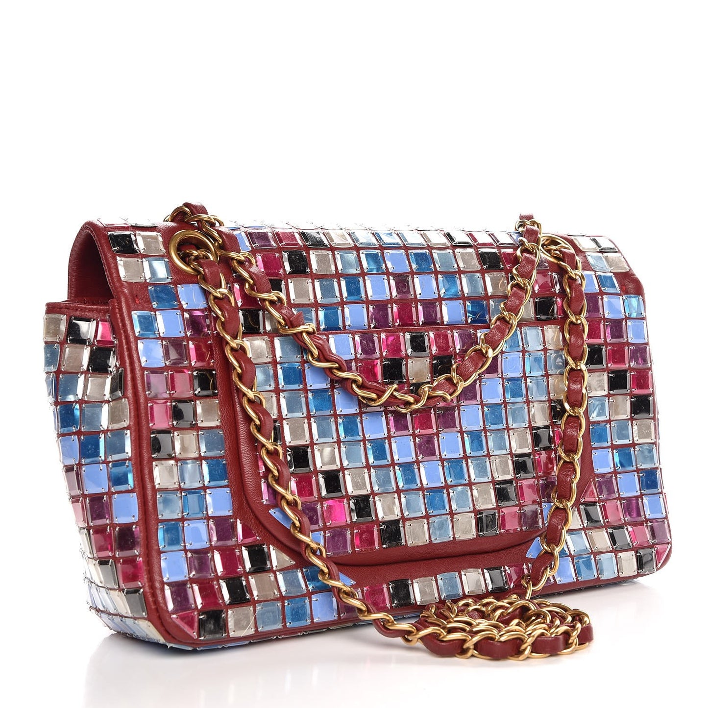 Lambskin Mosaic Medium Flap Red Multicolor