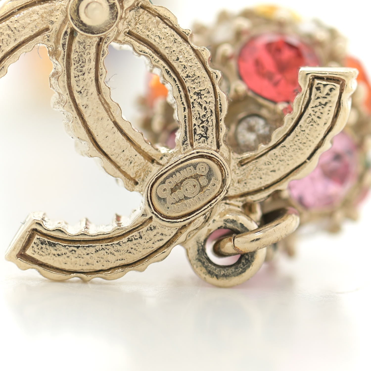 Chanel Crystal Over The Rainbow CC Drop Earrings Gold Multicolor 4 of 5