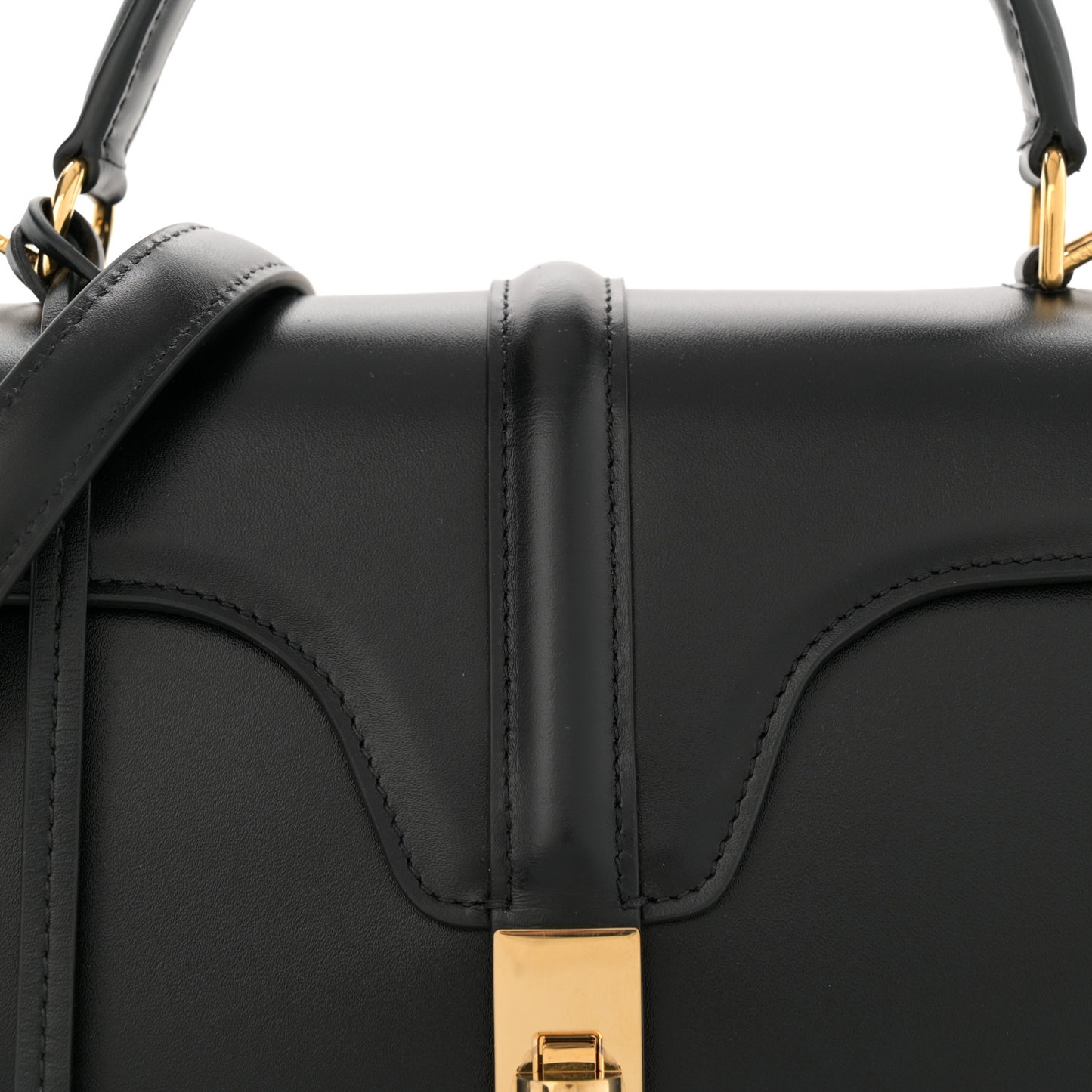 Satinated Calfskin Small 16 Top Handle Bag Black