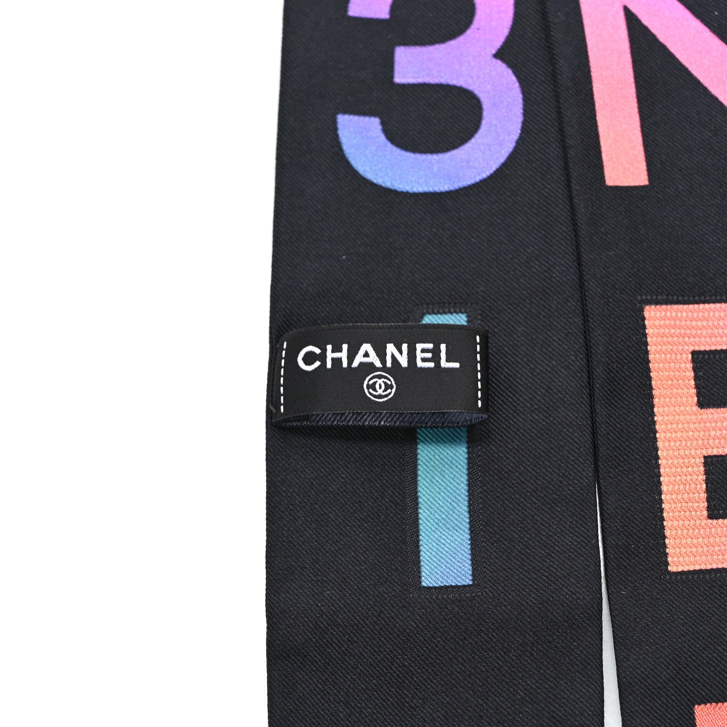 Chanel Silk Logo Rue Cambon Slim Bandeau Scarf Black Multicolor 3 of 4