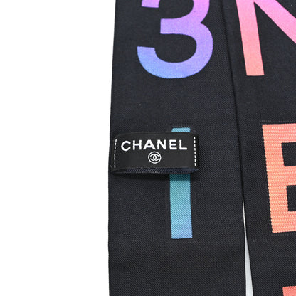 Chanel Silk Logo Rue Cambon Slim Bandeau Scarf Black Multicolor 3 of 4