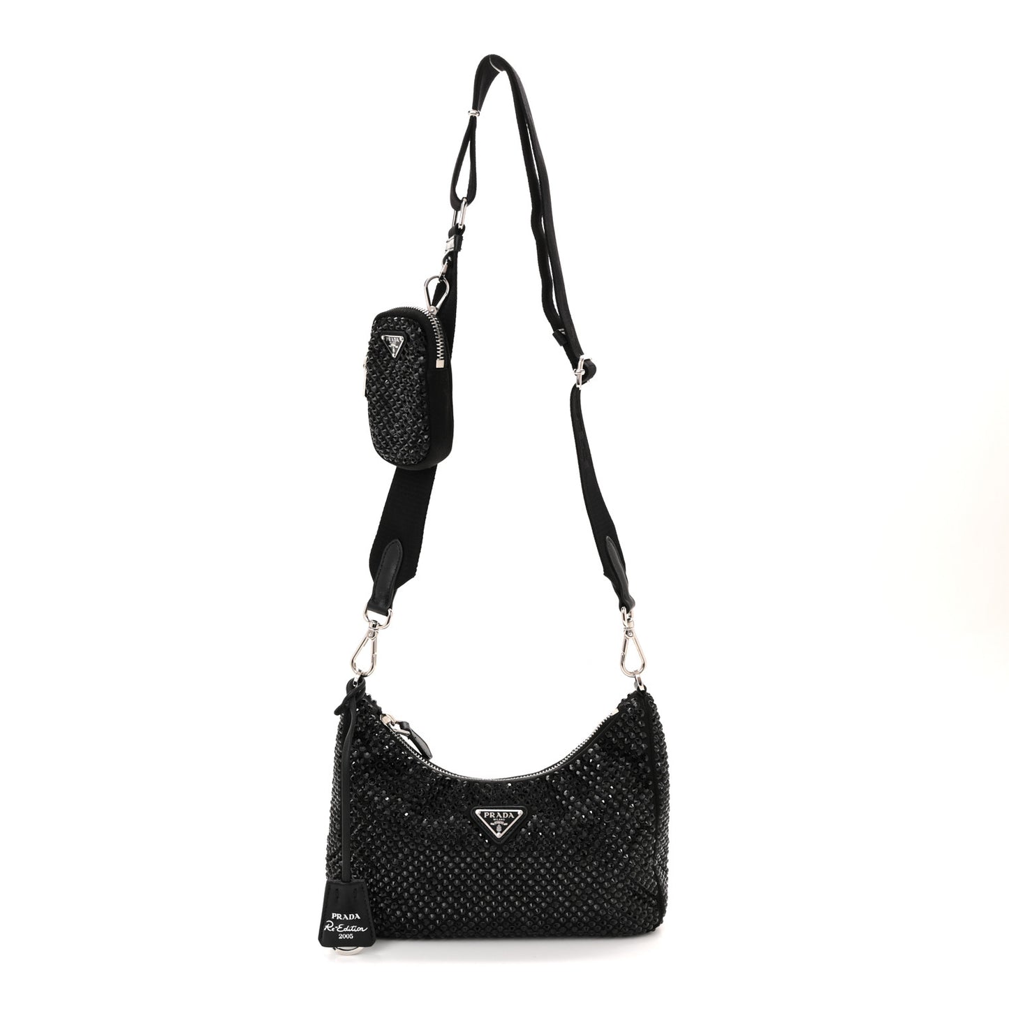 Satin Crystal Re-Edition 2005 Shoulder Bag Black