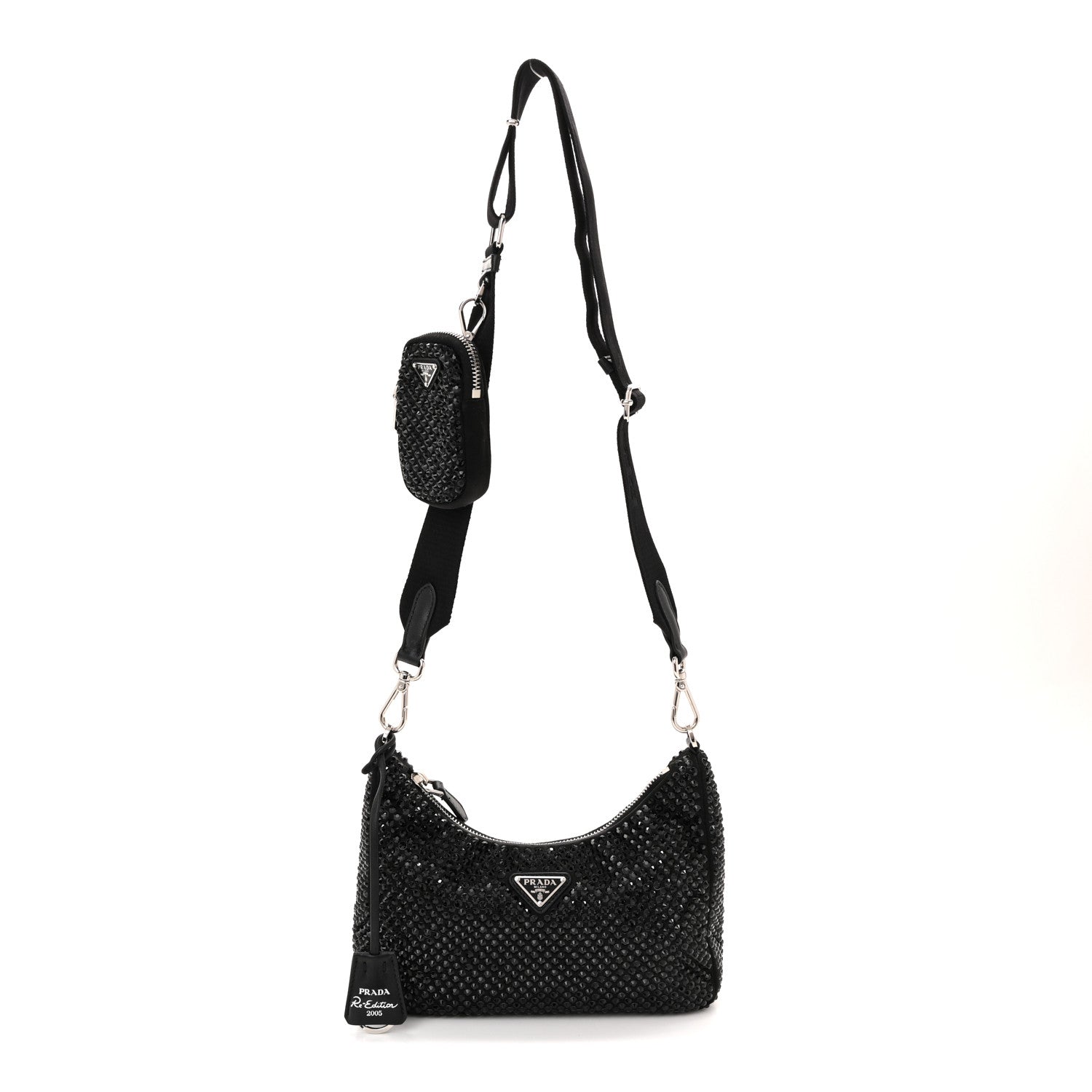 Prada Satin Crystal Re-Edition 2005 Shoulder Bag Black 1 of 10