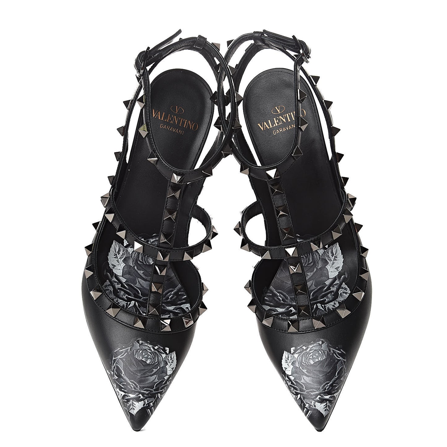X UNDERCOVER Calfskin Rockstud Ankle Strap Pumps 38 Black