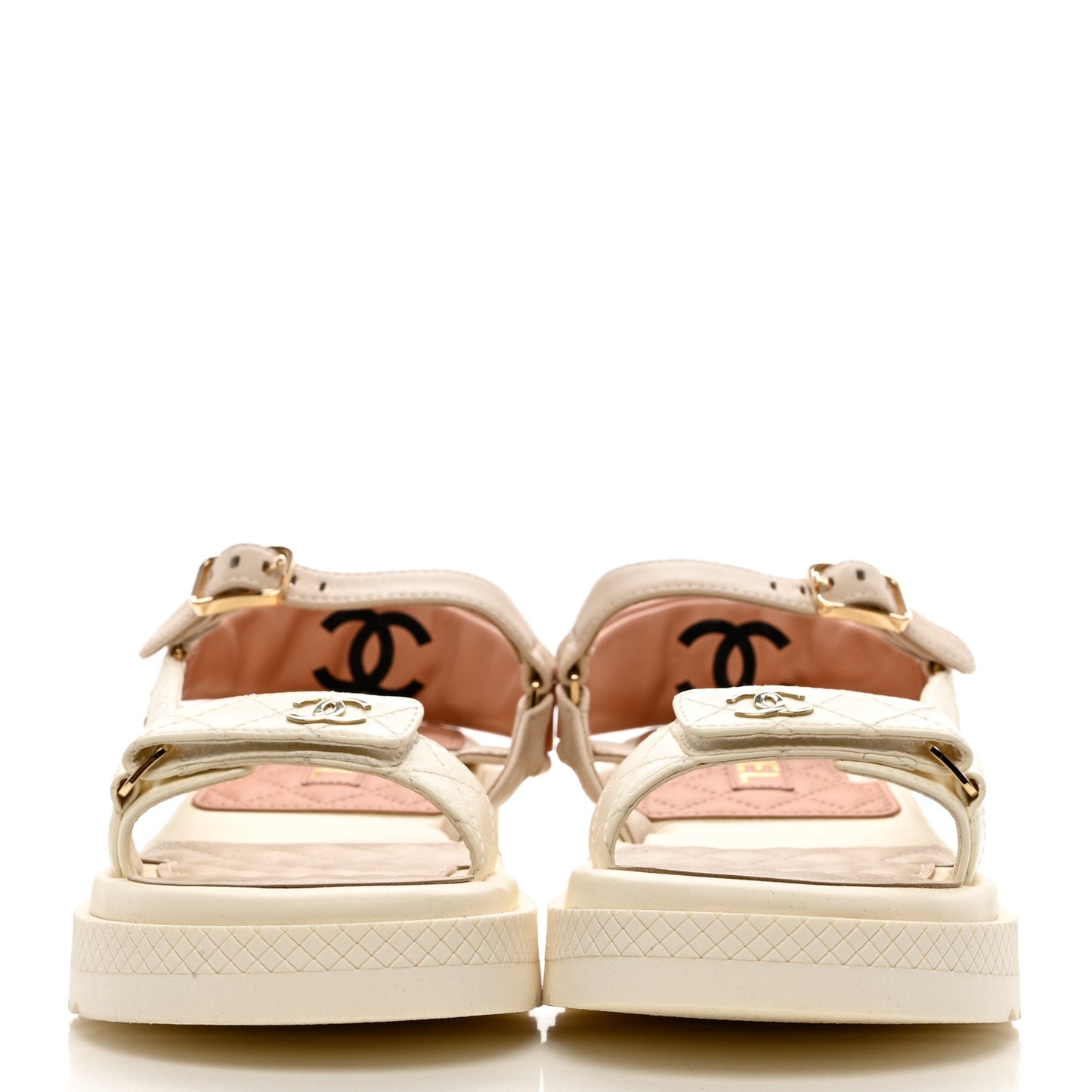 Lambskin Logo Platform Sandals 39.5 Beige Ivory White