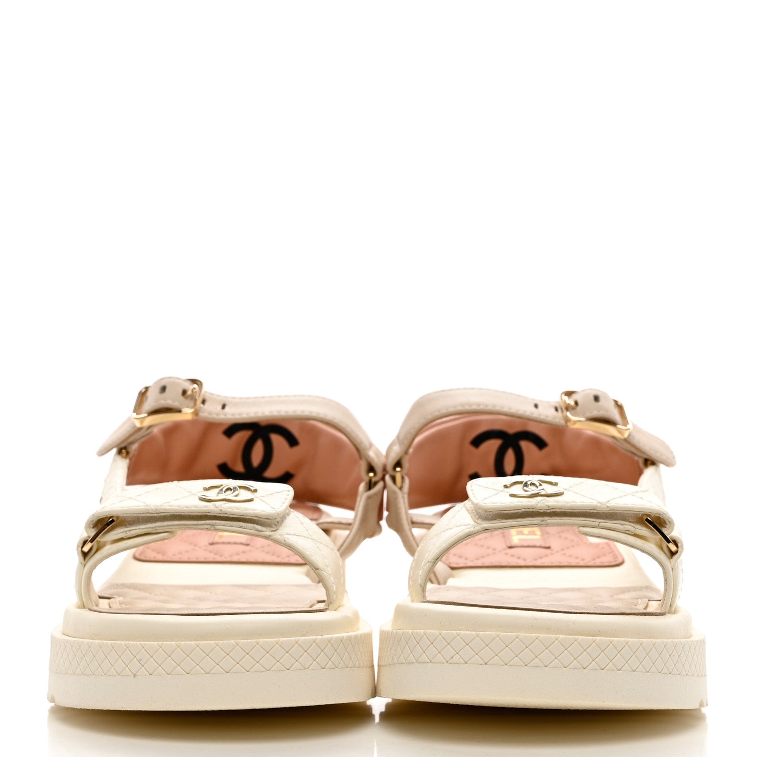 Chanel Lambskin Logo Platform Sandals 39.5 Beige Ivory White 2 of 9