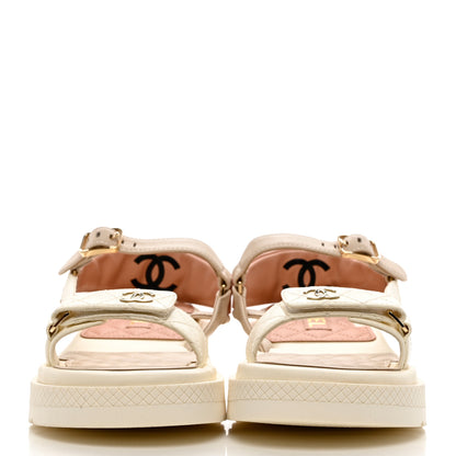 Chanel Lambskin Logo Platform Sandals 39.5 Beige Ivory White 2 of 9