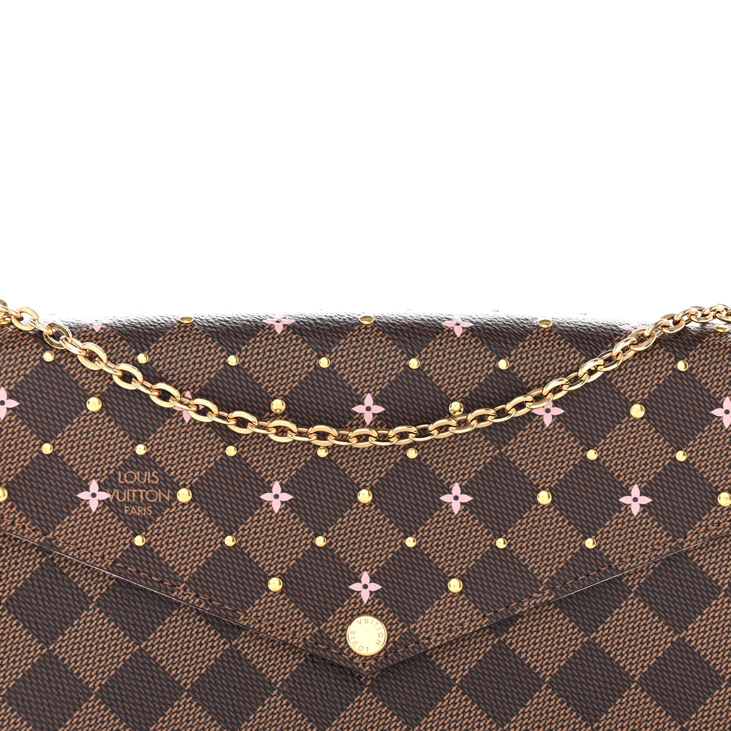 Louis Vuitton Damier Ebene Studded Pochette Felicie Chain Wallet 9 of 15