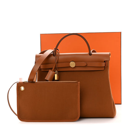 Hermes Military Toile Vache Hunter Herbag Zip Retourne 31 PM Fauve 12 of 12
