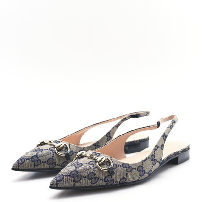 Gucci Monogram Horsebit Womens Slingback Ballet Flat 39.5 Beige Blue 4 of 10