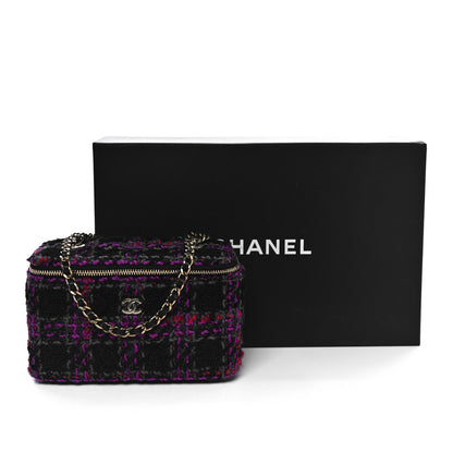 Chanel Tweed Quilted Small Vanity Case With Chain Black Purple Green Red 11 of 11
