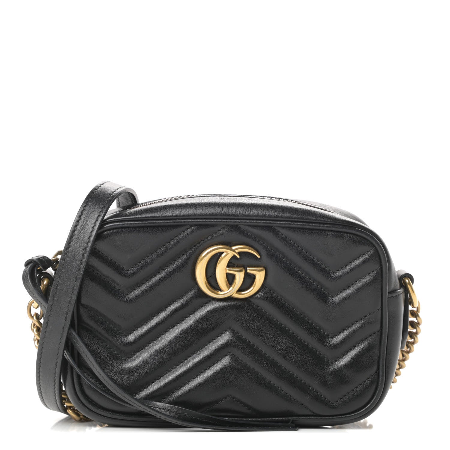 Gucci Calfskin Matelasse Mini GG Marmont Chain Shoulder Bag Black 1 of 18