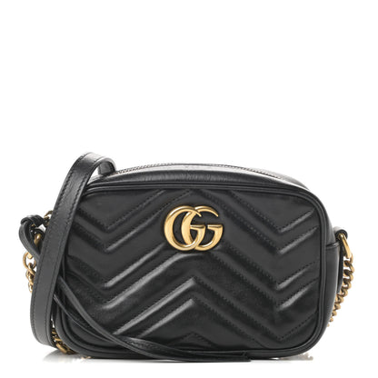Gucci Calfskin Matelasse Mini GG Marmont Chain Shoulder Bag Black 1 of 18