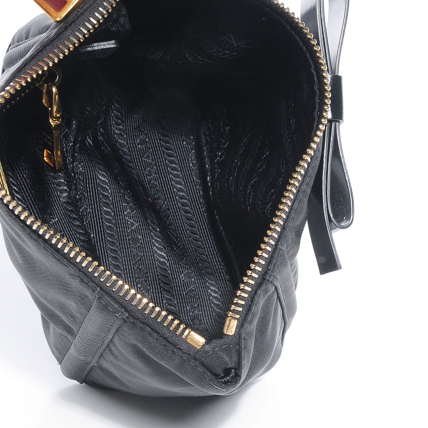 Prada Tessuto Nylon Spazzolato Bow Cosmetic Bag Nero Black 9 of 10