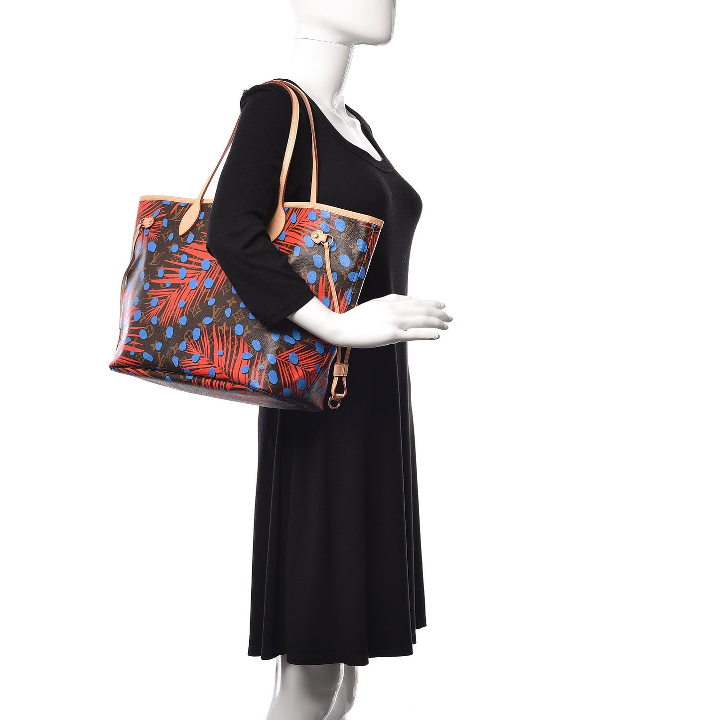 Monogram Jungle Dots Neo Neverfull MM Coquelicot Denim