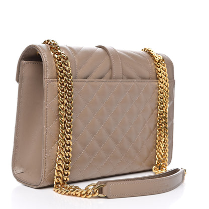 Saint Laurent Grain De Poudre Textured Mixed Matelasse Medium Triquilt Monogram Satchel Taupe 3 of 10