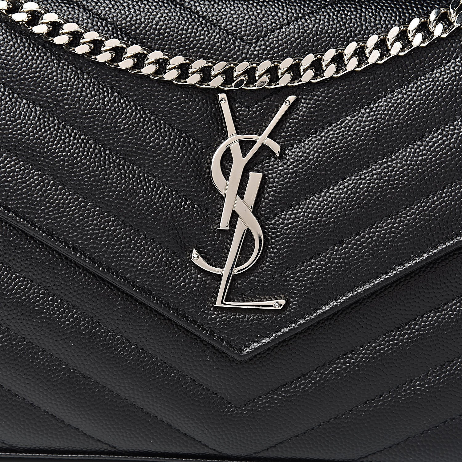 Saint Laurent Grain De Poudre Matelasse Chevron Monogram Chain Wallet Black 6 of 11