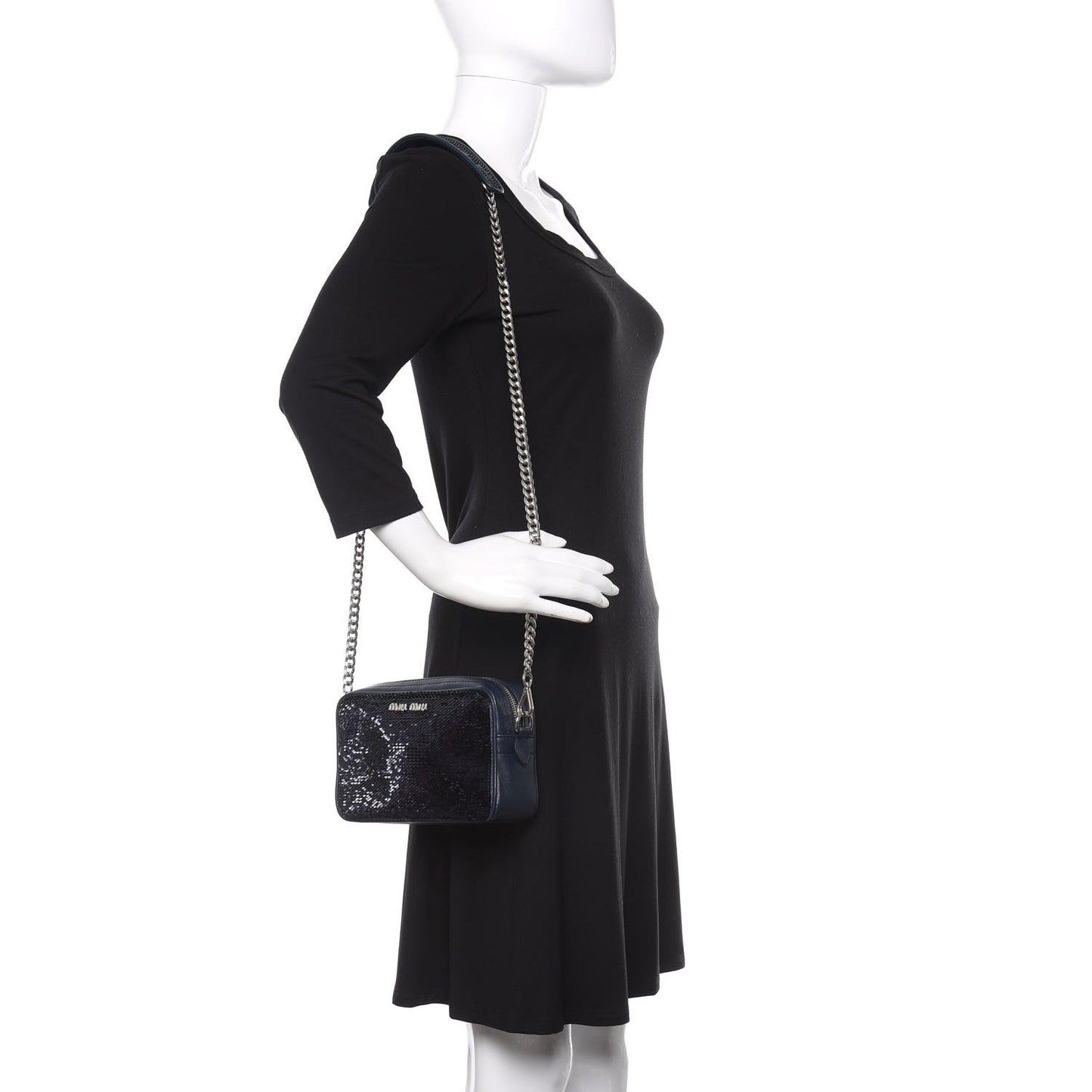 Paillettes Sequin Chain Camera Bag Bleu