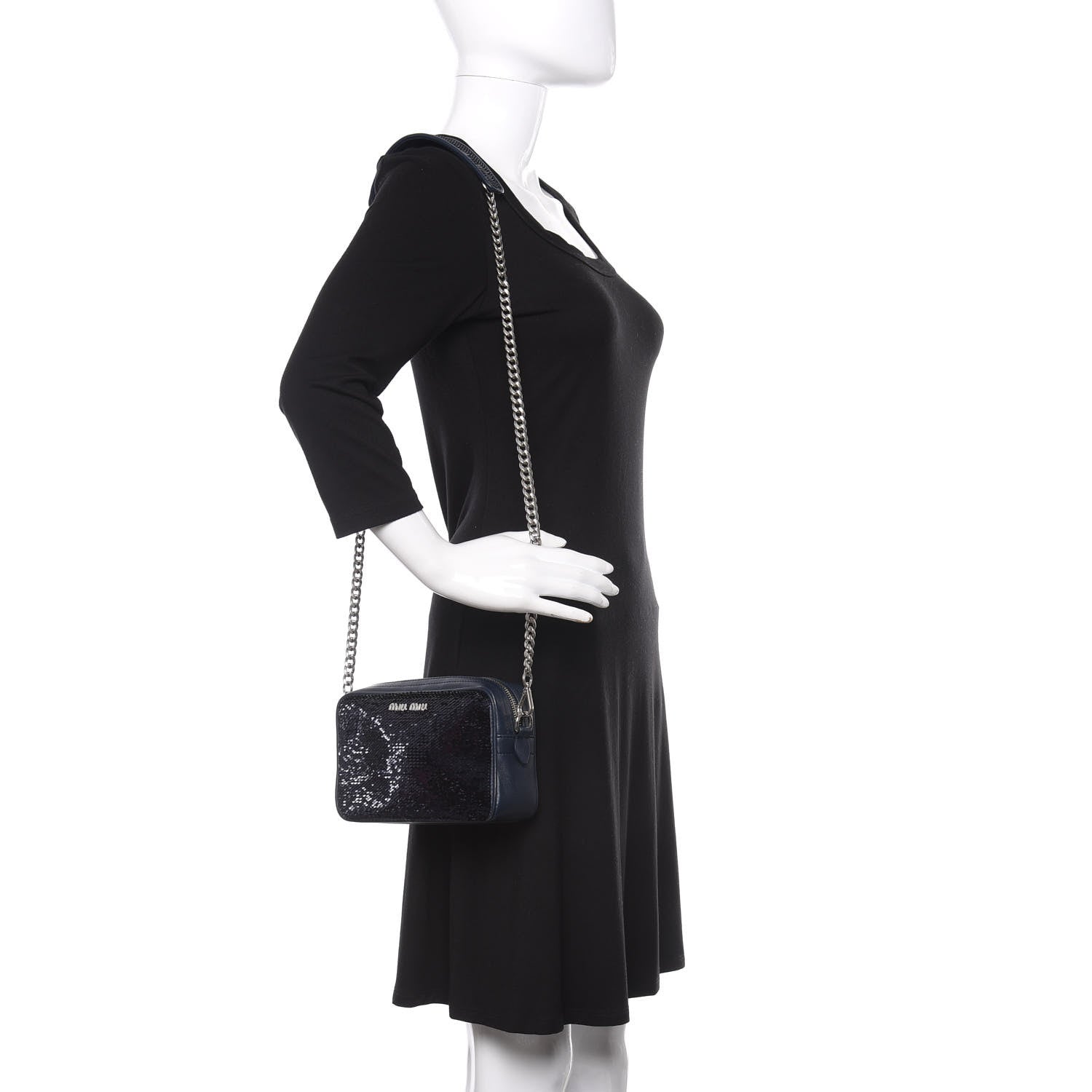 Miu Miu Paillettes Sequin Chain Camera Bag Bleu 2 of 10