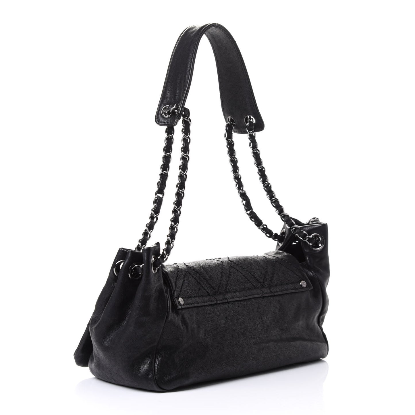 Calfskin Diamond Stitch Accordion Flap Black