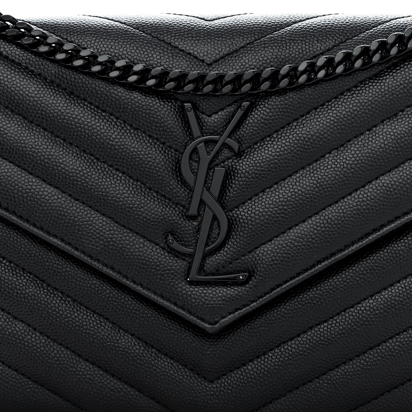 Grain De Poudre Matelasse Chevron Monogram Monochrome Chain Wallet Black
