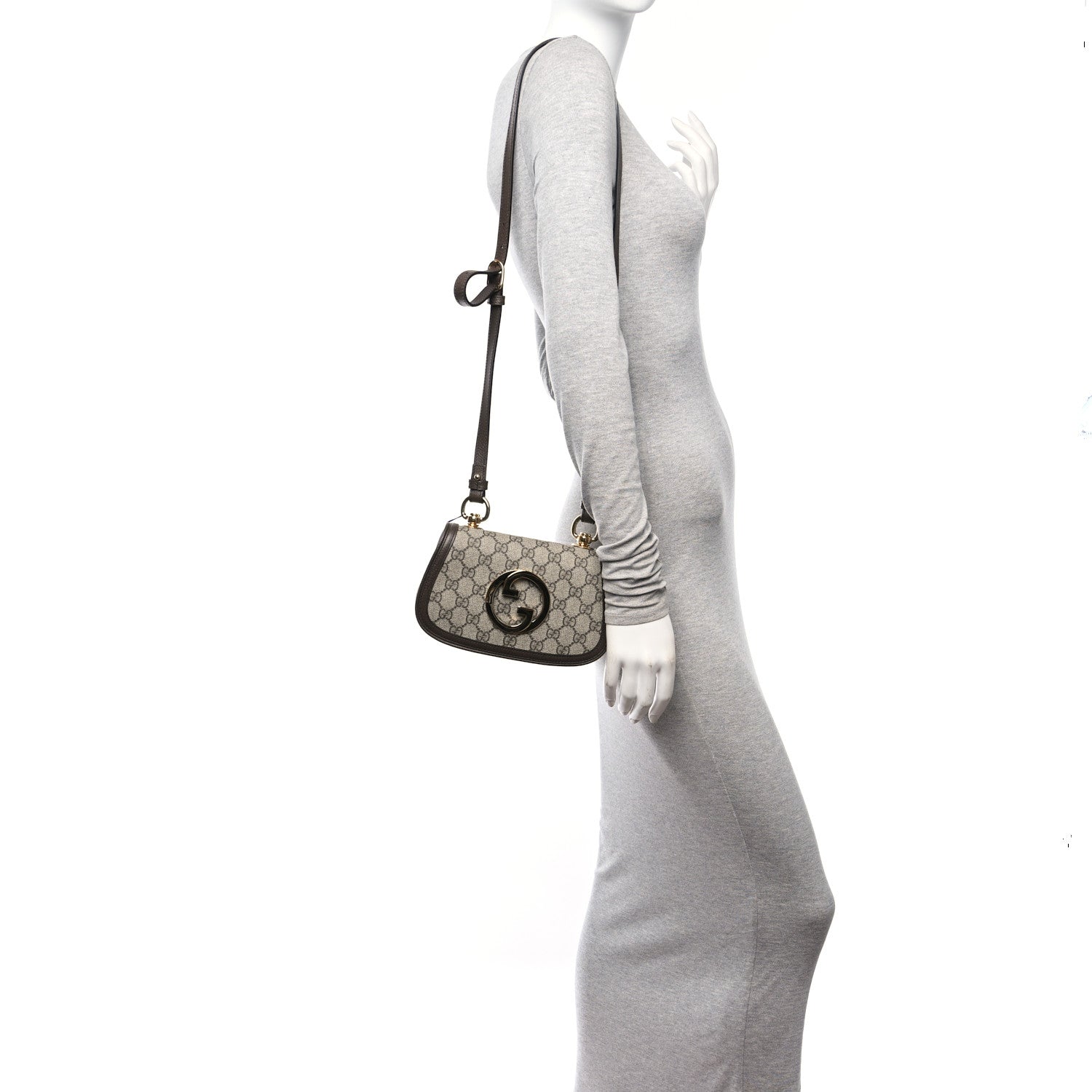 Gucci GG Supreme Monogram Textured Dollar Calfskin Mini Blondie Chain Shoulder Flap Bag Beige Ebony New Acero 2 of 11