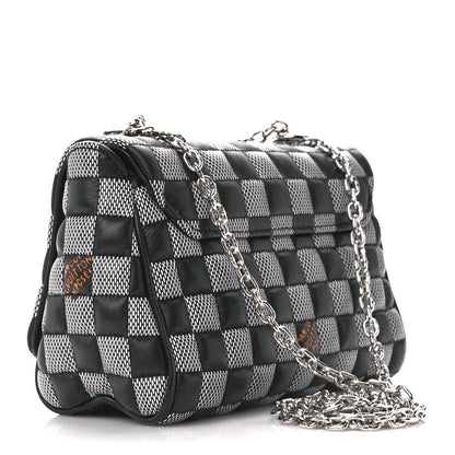 Louis Vuitton Calfskin Damier Twist Shoulder Bag BB Black White 4 of 11