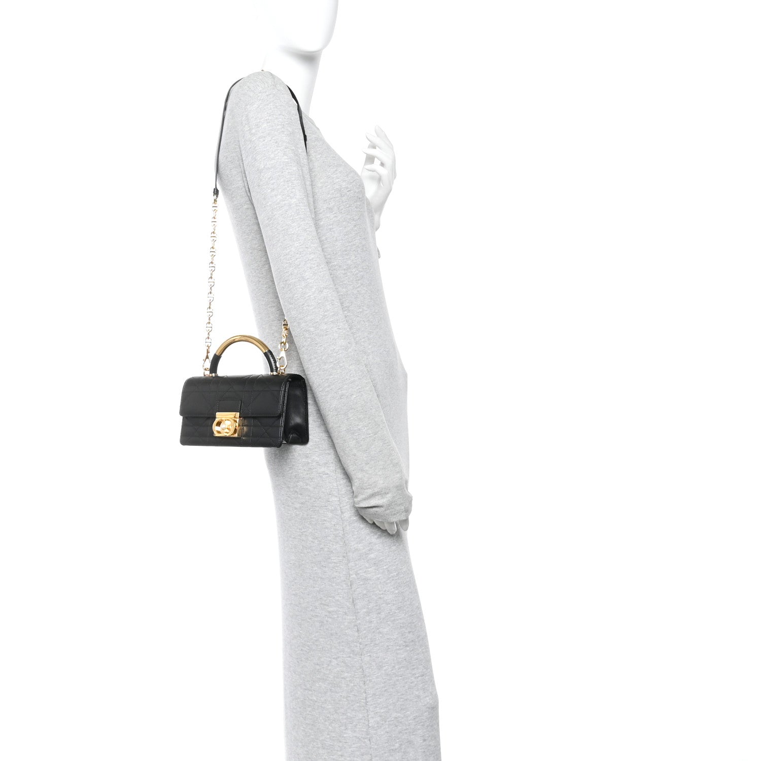 Christian Dior Calfskin Cannage Mini Ange Bag Black 2 of 9