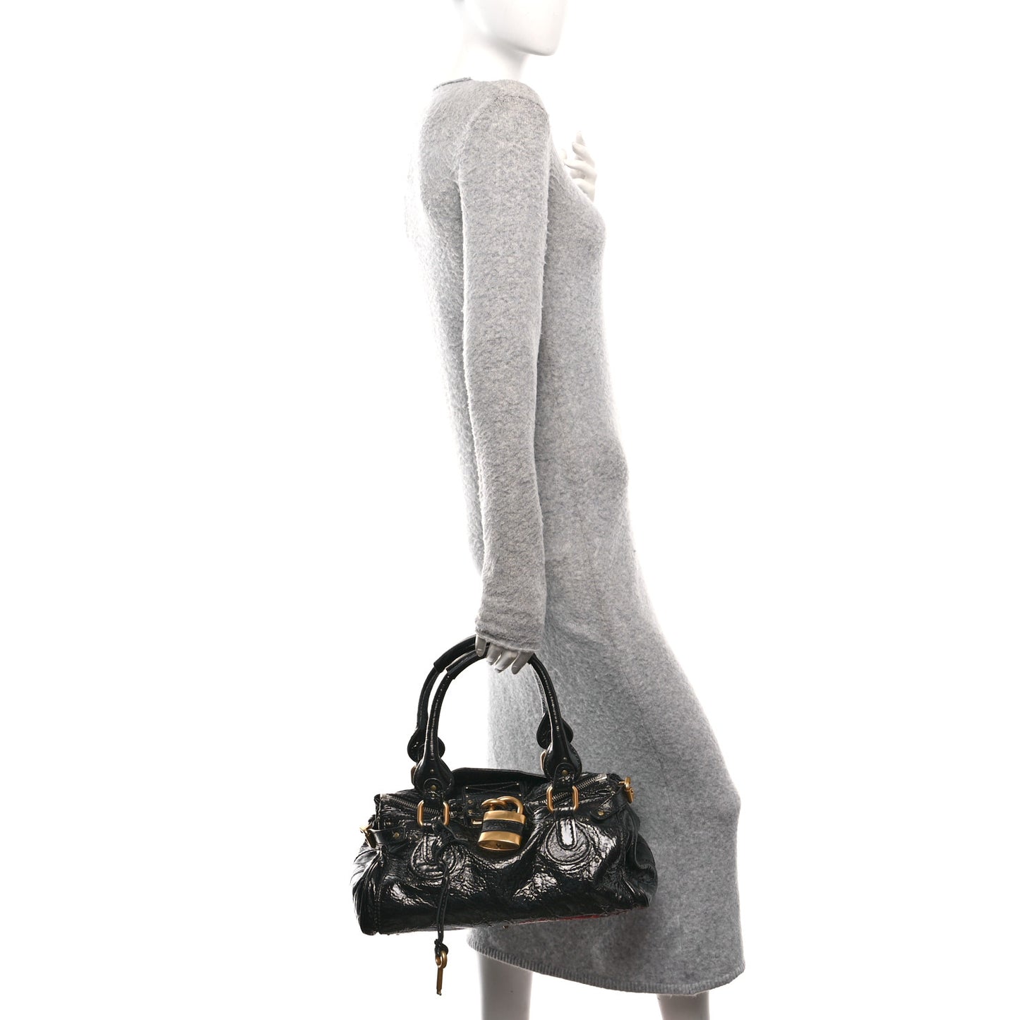 Crinkled Patent Medium Paddington Satchel Black