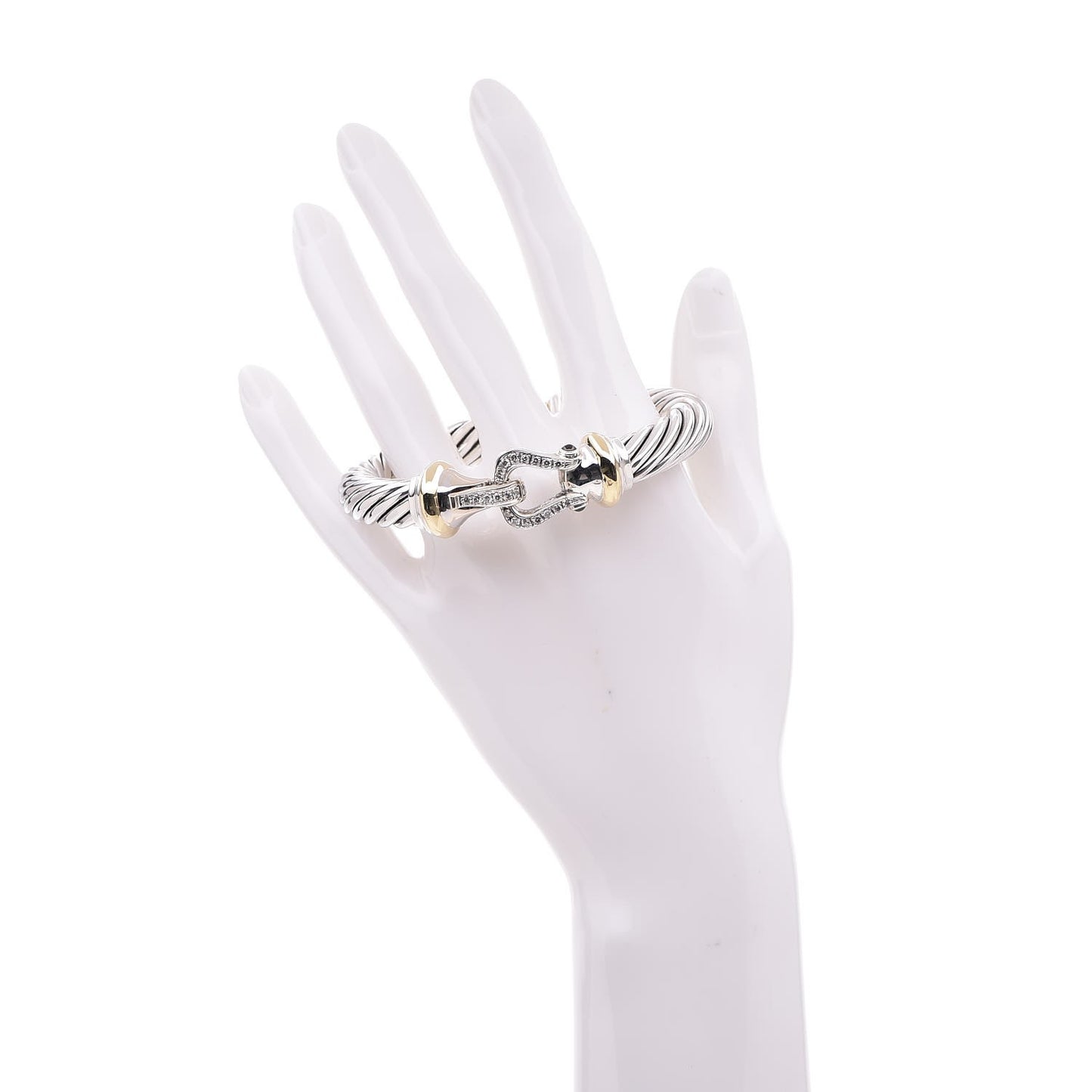 Sterling Silver 18K Yellow Gold Diamond Pink Tourmaline 10mm Cable Buckle Bracelet