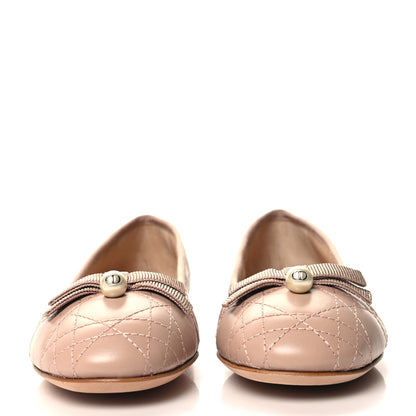 Christian Dior Calfskin Cannage Pearl Bow Ballet Flats 36 Nude 2 of 9