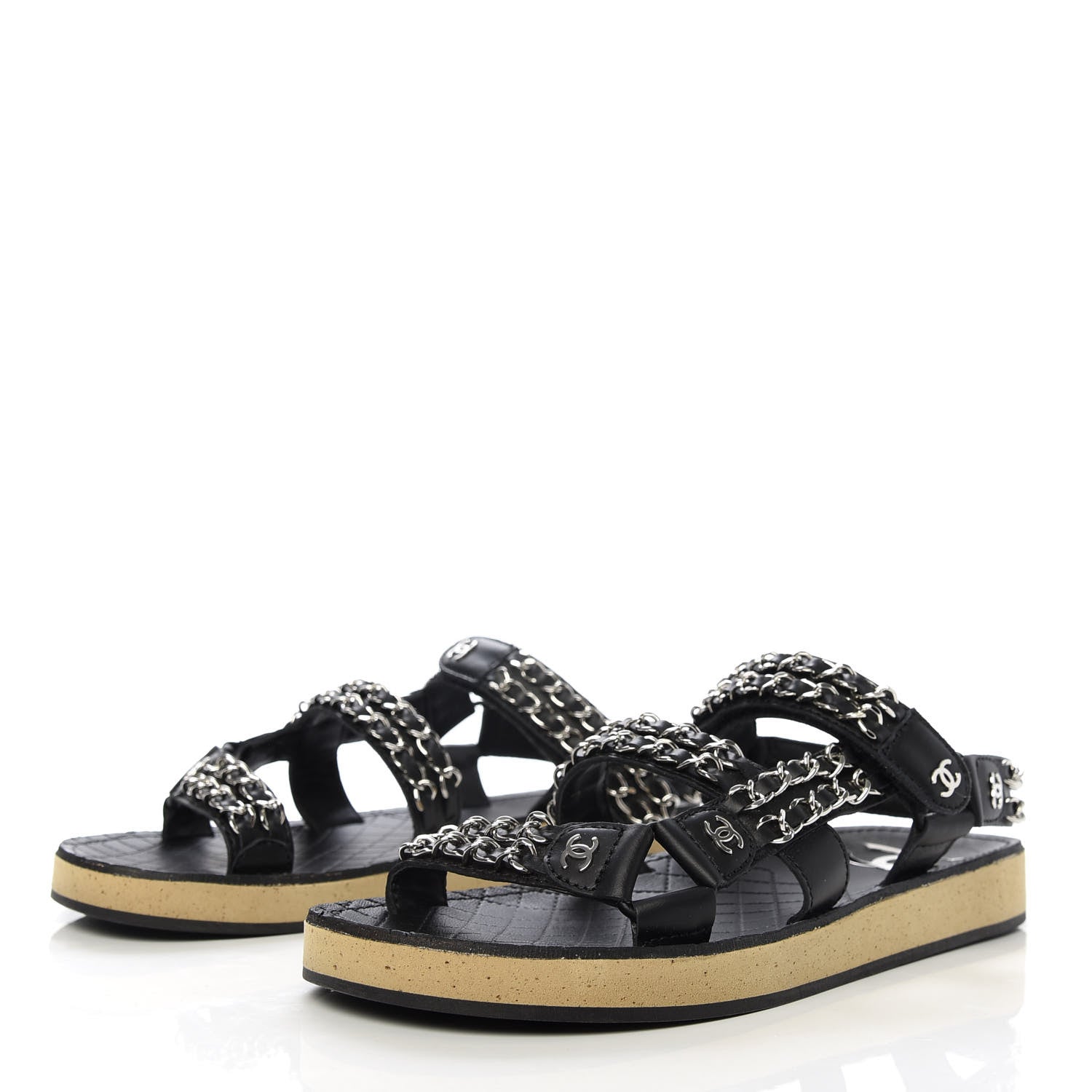 Chanel Lambskin Chain Sandals 37 Black 3 of 9