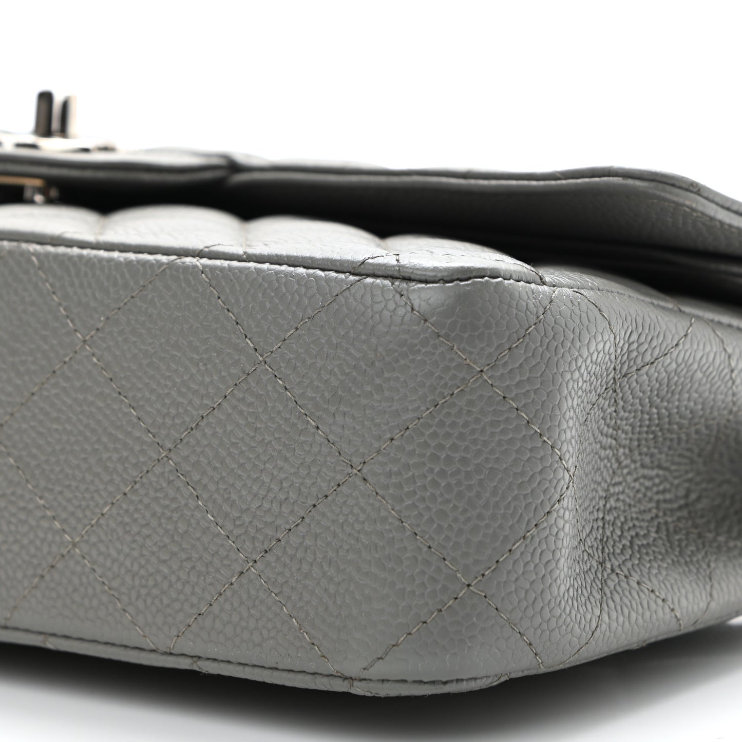Caviar Quilted Medium Double Flap Grey