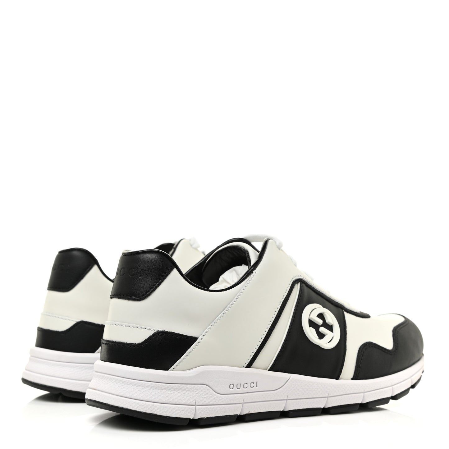 Calfskin Womens Interlocking G Sneakers 37 Black White