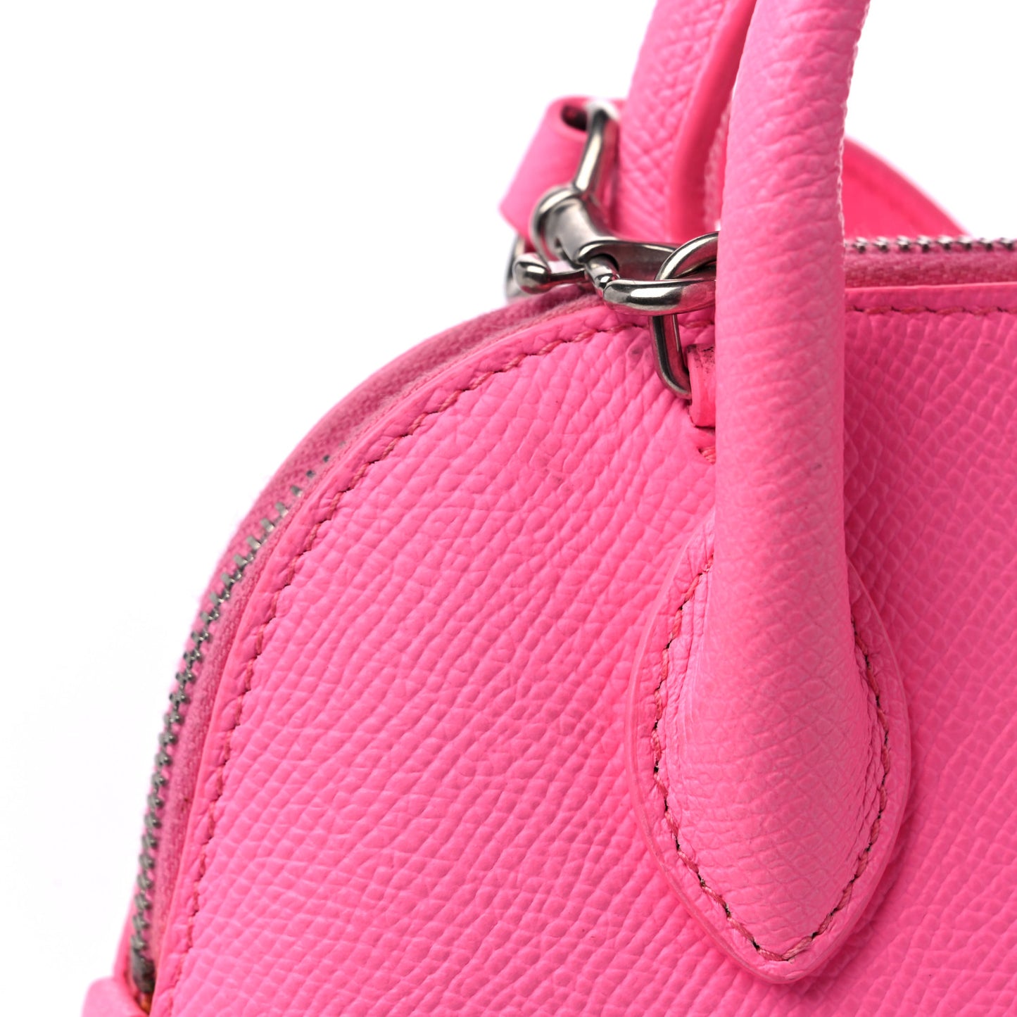 Signature Grained Calfskin Logo XXS Ville Top Handle Bag Acid Pink Black