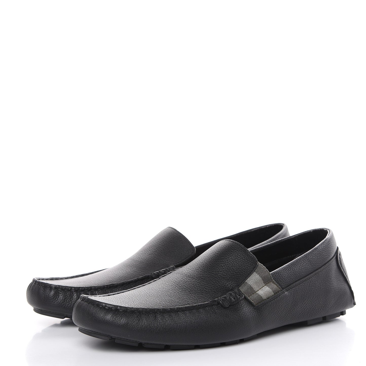Calfskin Web Mens Driver Loafers 12 Black