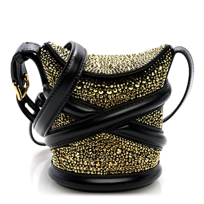 Alexander McQueen Calfskin Crystal Micro Curve Bucket Bag Black Gold 1 of 9