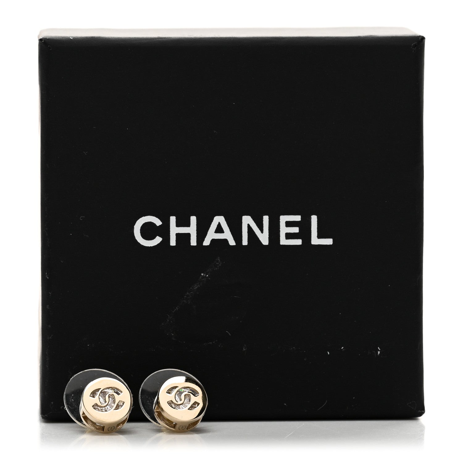Chanel Metal Crystal CC Round Earrings Gold 5 of 5