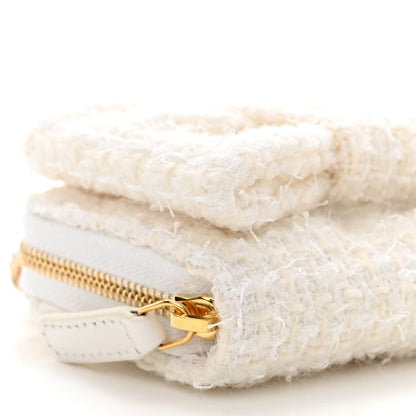 Chanel Tweed Quilted Bow Flap Card Holder On Chain White 10 of 12