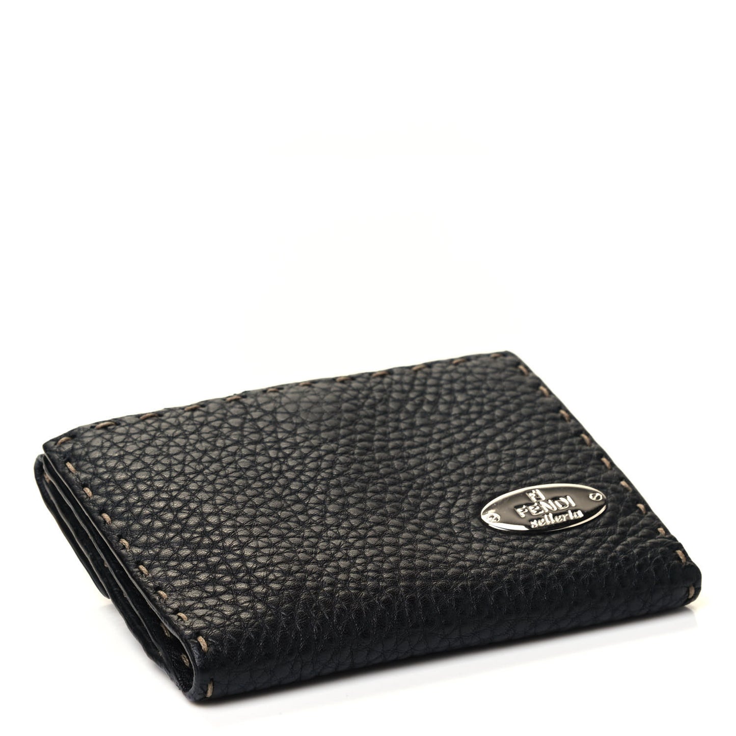 Calfskin Romano Selleria Compact Wallet Black
